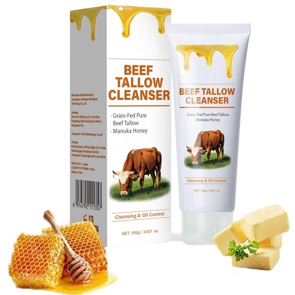 Beef Tallow Cleanser Manuka Honey Grass Fed Pure Face Wash 3.52oz Oil Control